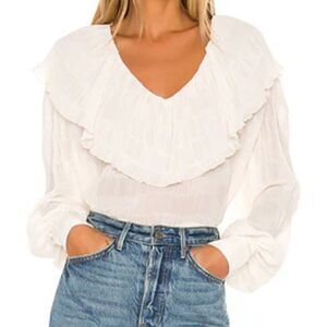 House of Harlow 1960 Cream Ruffled V-Neck Blouse